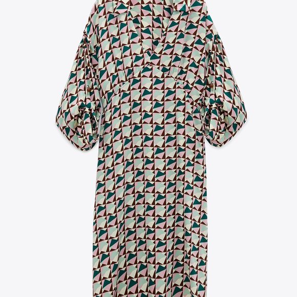 Zara Geometric Print Midi Dress - Green and Pink - Picture 3 of 15